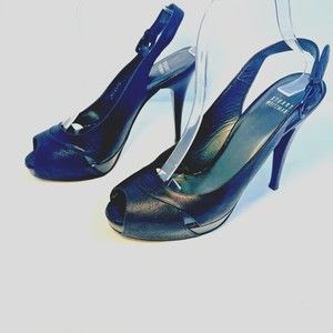 Stuart Weitzman Women's Aperture Platform Heels Sandal SZ 9M Black Vecchio Nappa